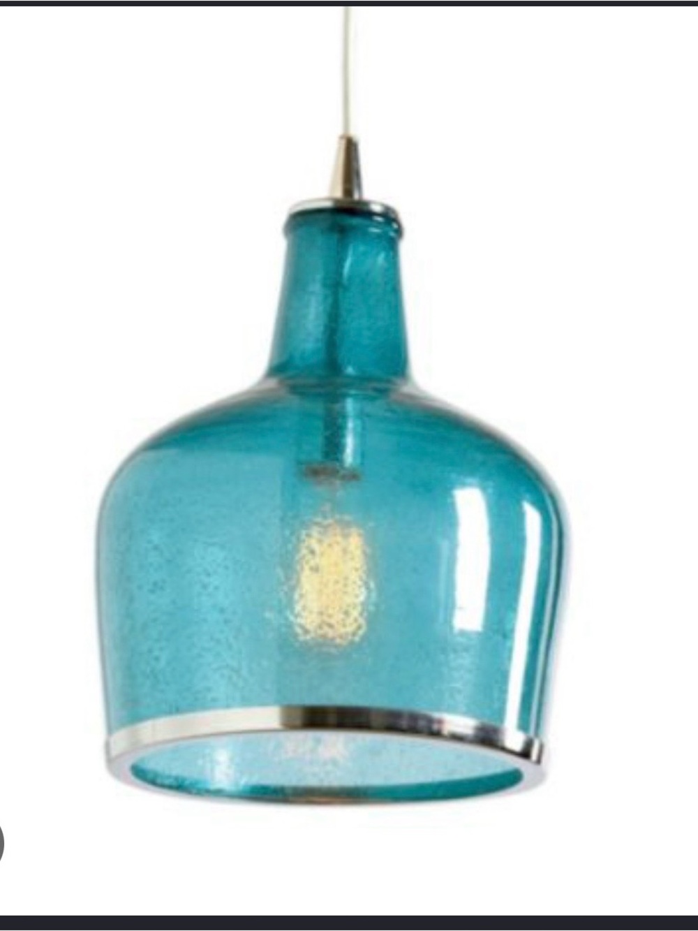 Teal Glass Pendant Lantern with Silver Trim
